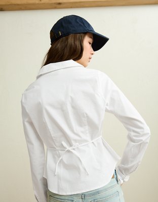 Женская рубашка American Eagle AE Fitted Poplin Button-Up, цвет: Белый — фото 2