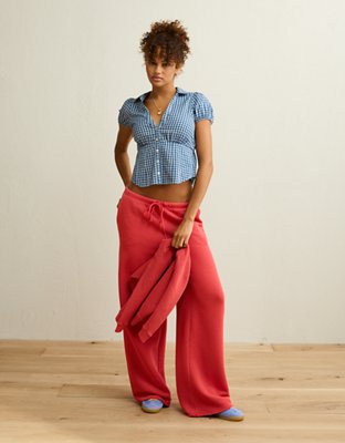 Женская рубашка American Eagle AE Short Sleeve Button Up, цвет: Синий — фото 5