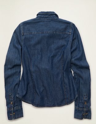 AE Fitted Denim Button-Up Shirt | American Eagle