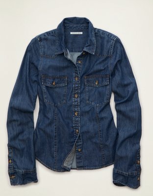 トップス AiE Denim Painter Shirt Made in USA AE Fitted Denim Button-Up Shirt | American Eagle
