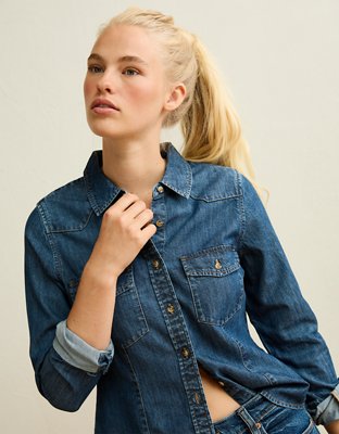 トップス AiE Denim Painter Shirt Made in USA AE Fitted Denim Button-Up Shirt | American Eagle