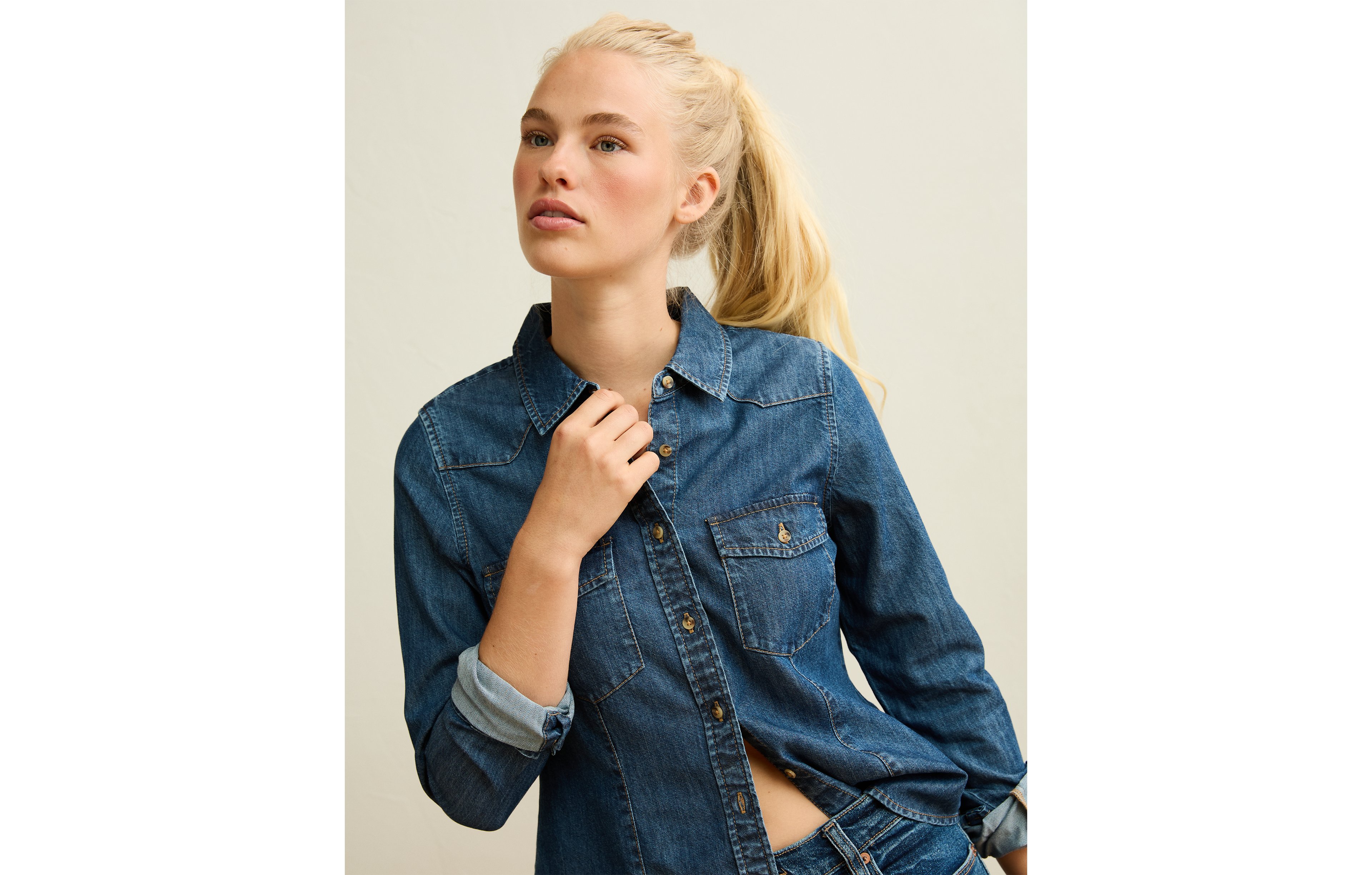 AE Fitted Denim Button-Up Shirt