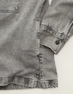 Женские куртки American Eagle AE Oversized Denim Shacket, цвет: Серый — фото 6