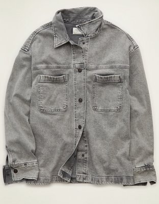 Женские куртки American Eagle AE Oversized Denim Shacket, цвет: Серый — фото 3