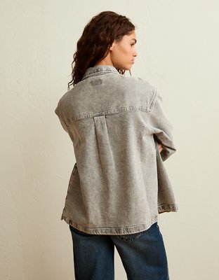 Женские куртки American Eagle AE Oversized Denim Shacket, цвет: Серый — фото 2