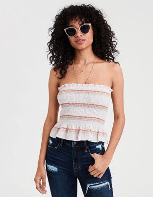 AE Smocked Tube Top, Blush American Eagle Outfitters