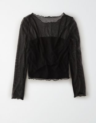 AE Printed Mesh Long Sleeve Top