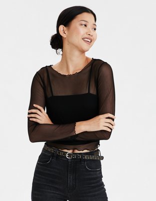 D.Exterior - Black Mesh Long Sleeve Top