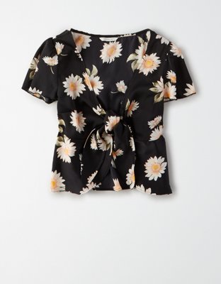 Женские блузки American Eagle AE Silky Short Sleeve Tie Front Blouse — фото 3
