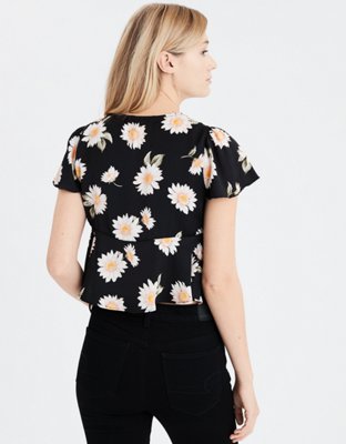 Женские блузки American Eagle AE Silky Short Sleeve Tie Front Blouse — фото 2