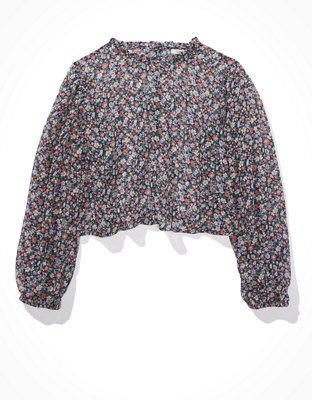 Image of AE Chiffon High Neck Blouse Women's Navy XL