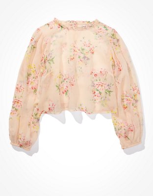 Image of AE Chiffon High Neck Blouse Women's Beige XXS