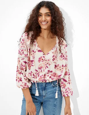 AE Lace Inset Tassel Blouse