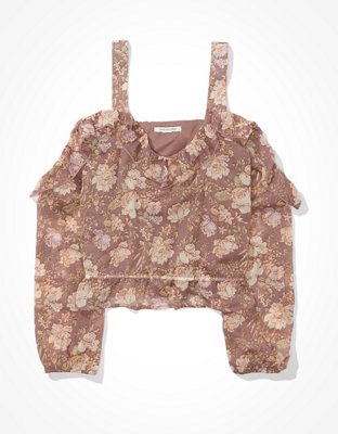 Image of AE Cold Shoulder Blouse Women's Mauve XXS