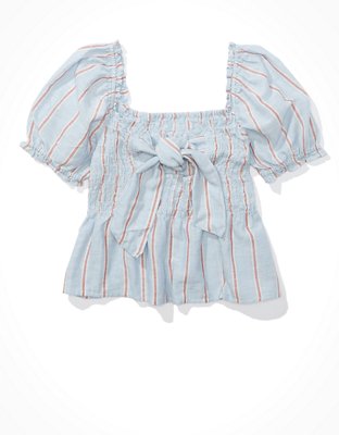 AE Smocked Tie Back Babydoll Blouse