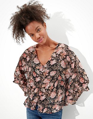Женские топы American Eagle AE Tiered Button-Up Top — фото 5
