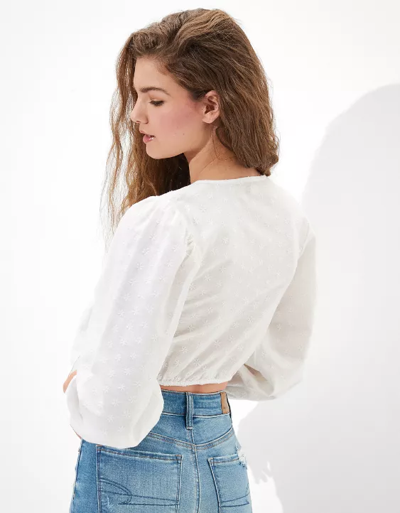AE Long-Sleeve Tie-Front Top