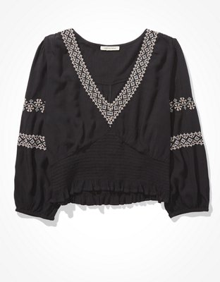 Женские топы American Eagle AE Embroidered Smocked Top — фото 3