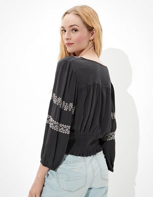 Женские топы American Eagle AE Embroidered Smocked Top — фото 2