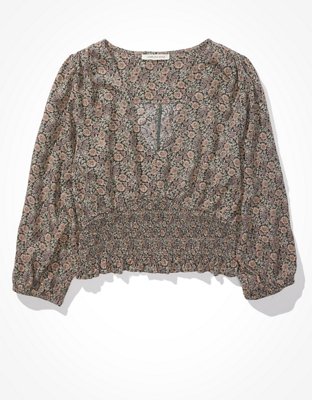 AE Embroidered Smocked Top