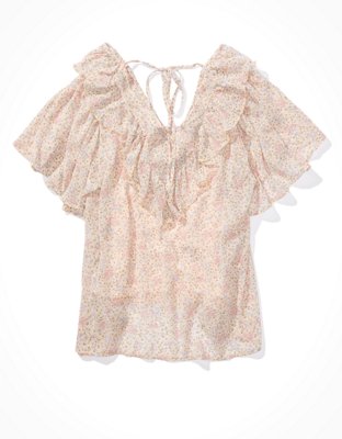 Image of AE Chiffon Ruffled Top Women's Blush XXS