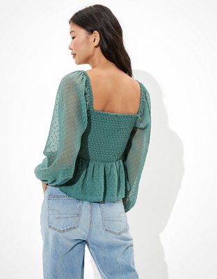 AE Smocked Square Neck Blouse