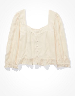 Image of AE Button Up Sweetheart Neck Top Women's Cream XXS