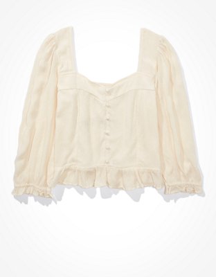 AE Button Up Sweetheart Neck Top