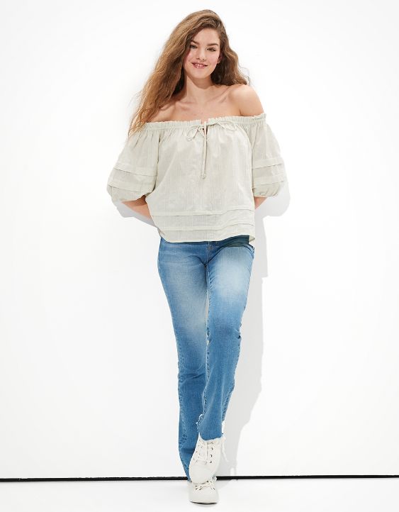 AE Off-The-Shoulder Tie-Front Blouse