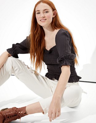 AE Smocked Square-Neck Blouse