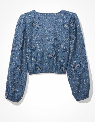 Женские топы American Eagle AE Long-Sleeve Tie-Front Top — фото 4