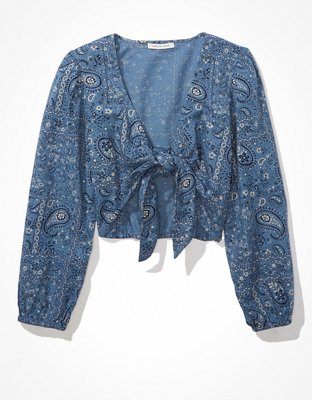 Женские топы American Eagle AE Long-Sleeve Tie-Front Top — фото 3