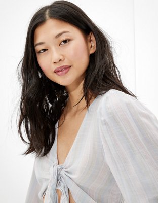 Женские блузки American Eagle AE Striped Tie-Front Blouse — фото 4
