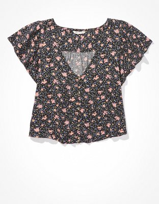 Женские блузки American Eagle AE Flutter-Sleeve Button-Up Babydoll Blouse — фото 3