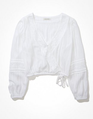 AE Cropped Tie-Waist Wrap Top