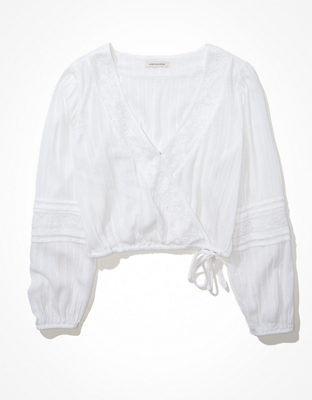 AE Cropped Tie-Waist Wrap Top