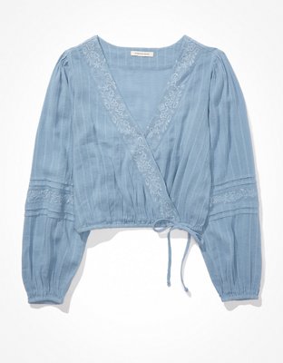 Женские топы American Eagle AE Cropped Tie-Waist Wrap Top — фото 3
