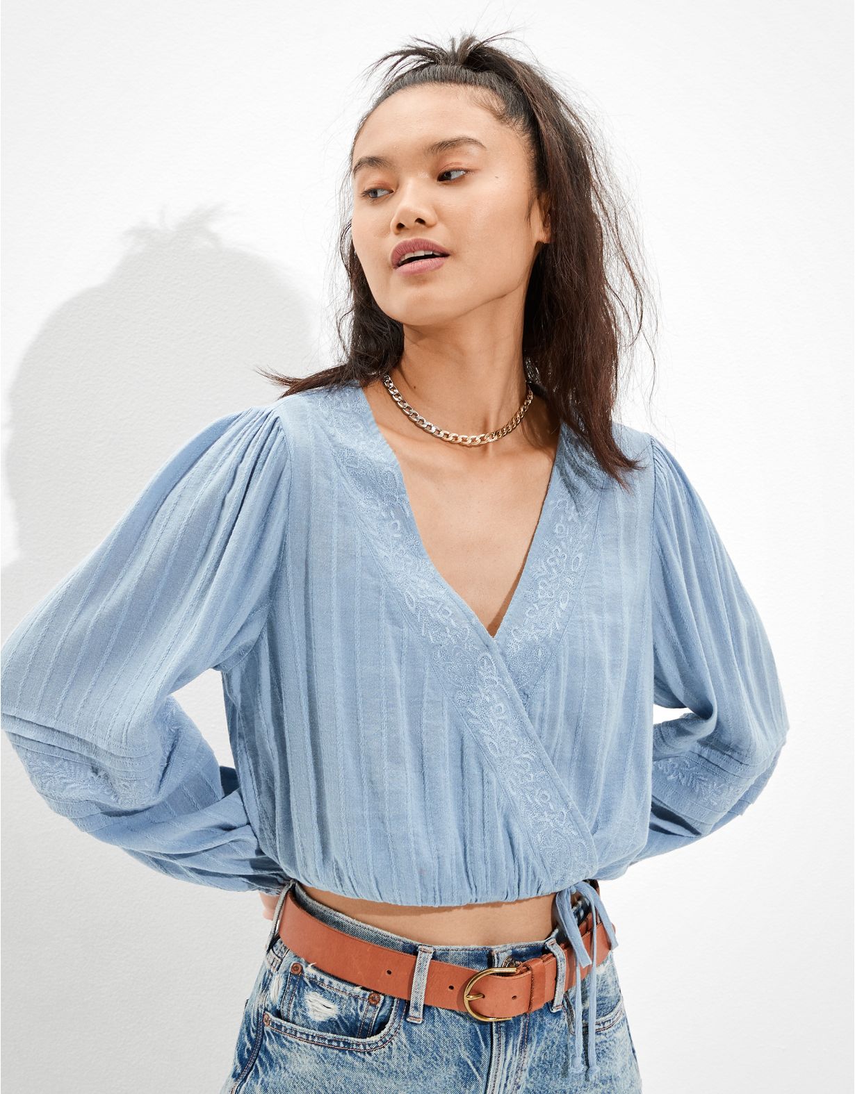 AE Cropped Tie-Waist Wrap Top