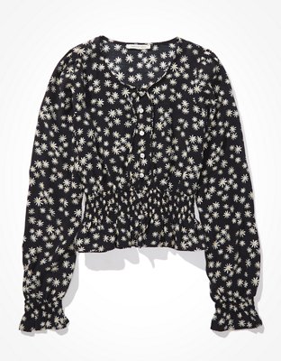 Женские топы American Eagle AE Printed Button-Up Bubble Top — фото 3