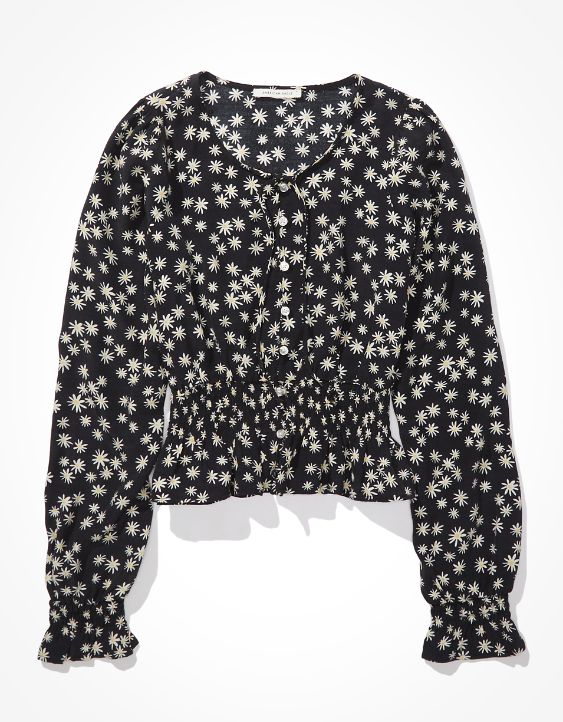 AE Printed Button-Up Bubble Top