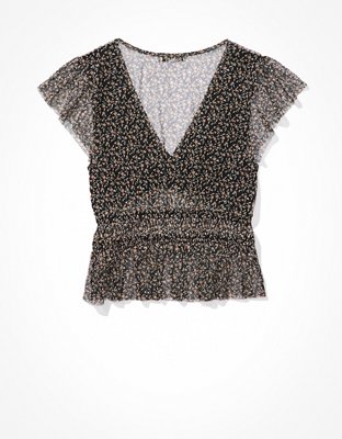 AE Flutter-Sleeve Ruched Top