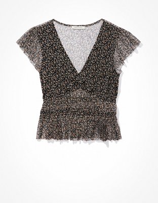 AE Flutter-Sleeve Ruched Top