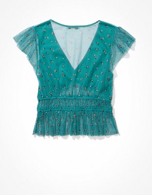 AE Flutter-Sleeve Ruched Top