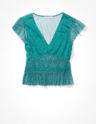 AE Flutter-Sleeve Ruched Top