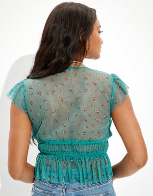 AE Flutter-Sleeve Ruched Top