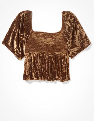 Женские блузки American Eagle AE Velvet Flutter-Sleeve Babydoll Blouse — фото 3