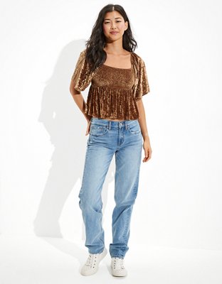 Женские блузки American Eagle AE Velvet Flutter-Sleeve Babydoll Blouse — фото 4