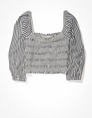 AE Smocked Puff-Sleeve Blouse