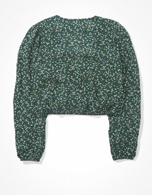 AE Cropped Tie-Waist Wrap Top