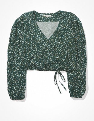 AE Cropped Tie-Waist Wrap Top